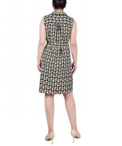 Petite Printed Sleeveless Belted Shirtdress Sage Half Ball Geometric $20.06 Dresses