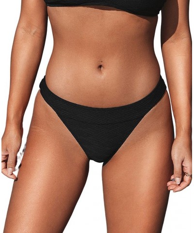 Women's Bikini Bottom High Cut Mid Waist Cheeky Bathing Suit Black $22.39 Swimsuits