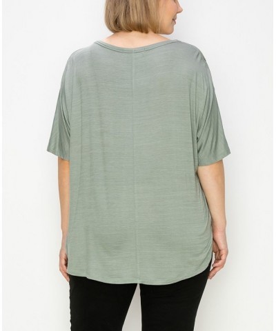 Plus Size Button Shoulder Short Sleeve Top Green $20.14 Tops