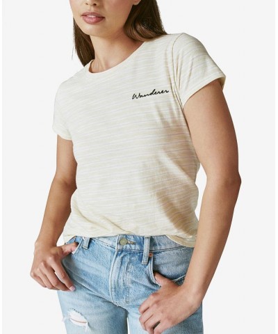 Embroidered Striped Cotton T-Shirt Multi $25.25 Tops