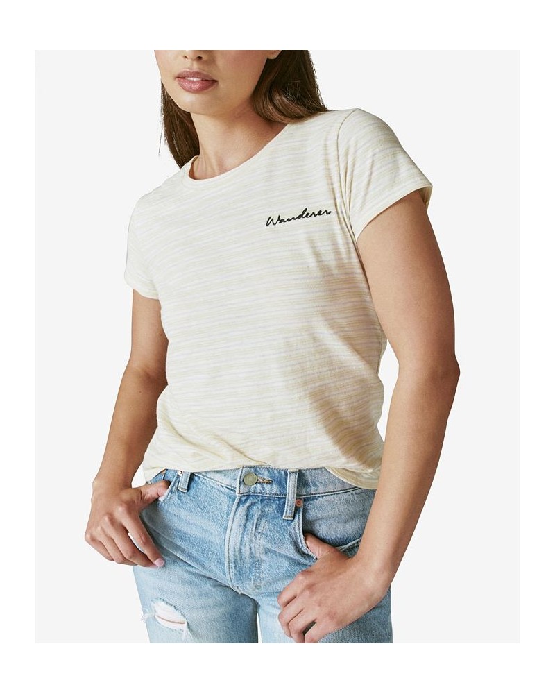 Embroidered Striped Cotton T-Shirt Multi $25.25 Tops