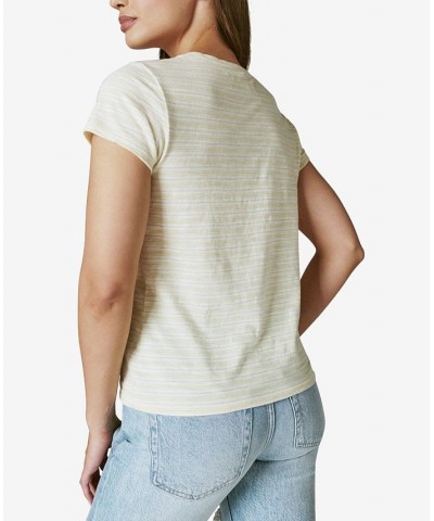 Embroidered Striped Cotton T-Shirt Multi $25.25 Tops