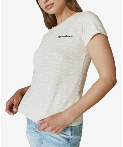 Embroidered Striped Cotton T-Shirt Multi $25.25 Tops