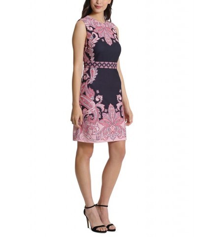 Women's Printed Sleeveless Sheath Dress Black/pink $35.70 Dresses