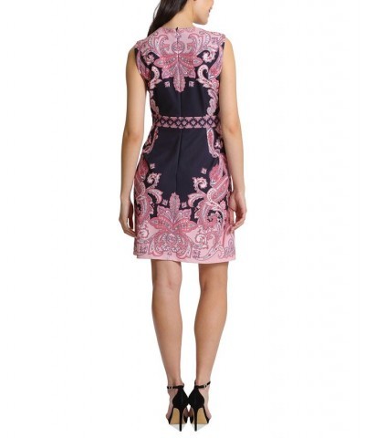 Women's Printed Sleeveless Sheath Dress Black/pink $35.70 Dresses