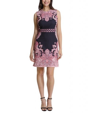 Women's Printed Sleeveless Sheath Dress Black/pink $35.70 Dresses