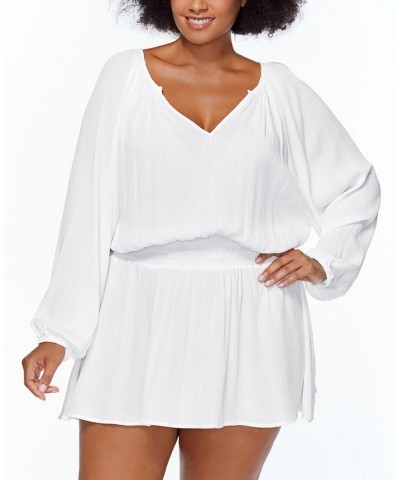 Trendy Plus Size Maui Swim Cover-Up Dress White $47.30 Swimsuits