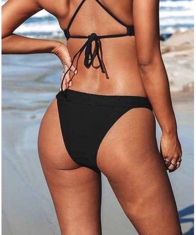 Women's Bikini Bottom High Cut Mid Waist Cheeky Bathing Suit Black $22.39 Swimsuits