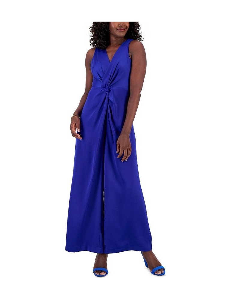 Women's Twisted-Front Wide-Leg Jumpsuit Blue $33.18 Pants