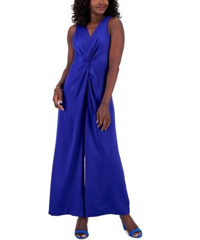 Women's Twisted-Front Wide-Leg Jumpsuit Blue $33.18 Pants