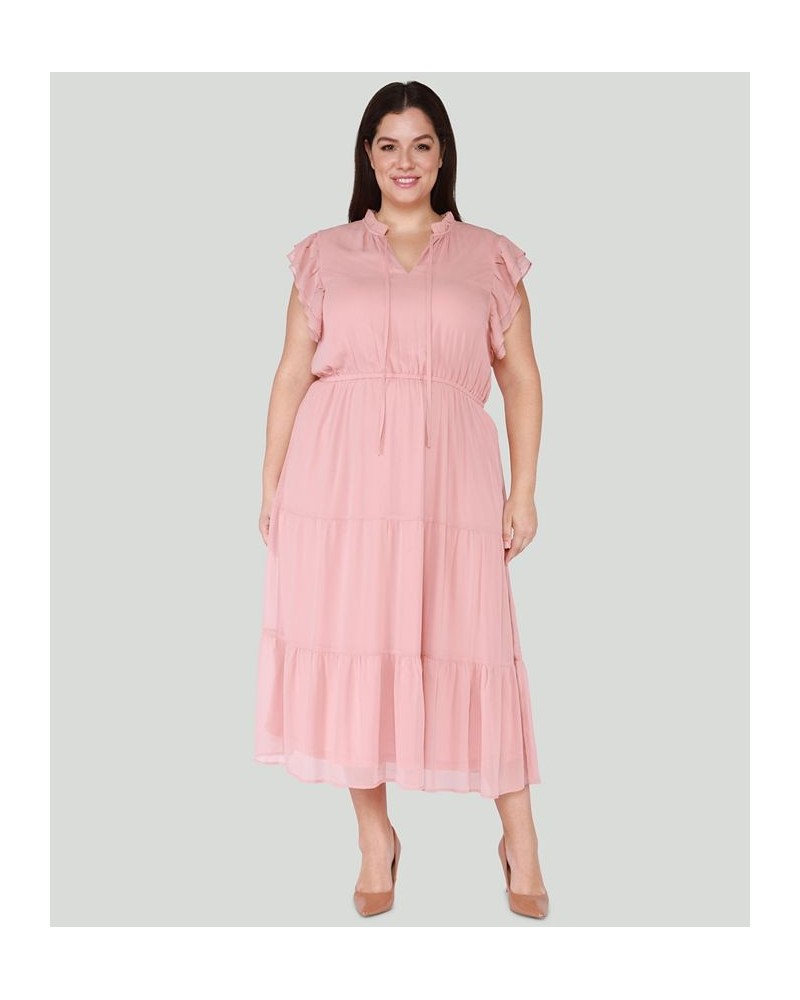 Trendy Plus Size Ruffle-Sleeve Tiered Maxi Dress Pink $18.17 Dresses