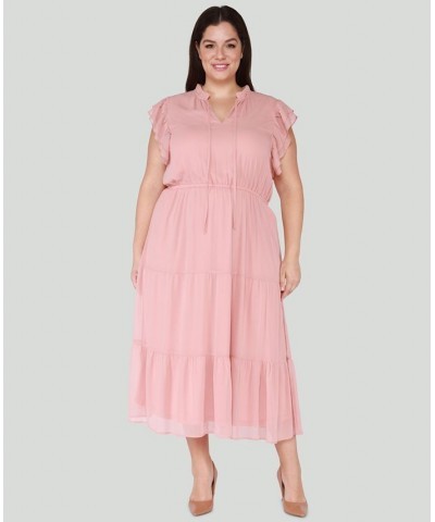 Trendy Plus Size Ruffle-Sleeve Tiered Maxi Dress Pink $18.17 Dresses