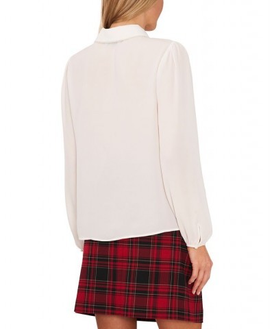 Women's Long-Sleeve Imitation-Pearl-Detail Peter-Pan-Collar Blouse New Ivory $42.66 Tops