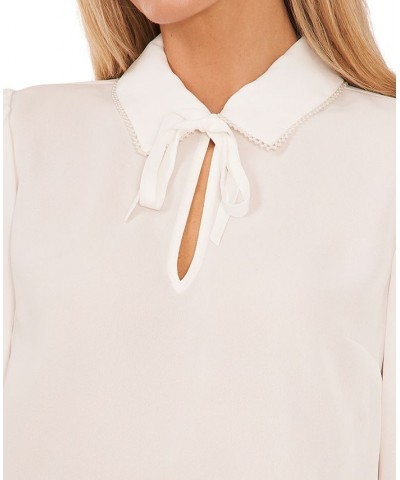 Women's Long-Sleeve Imitation-Pearl-Detail Peter-Pan-Collar Blouse New Ivory $42.66 Tops