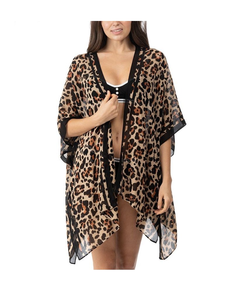 Women's Animal-Print Kimono Cover-Up Camel $35.62 Tops