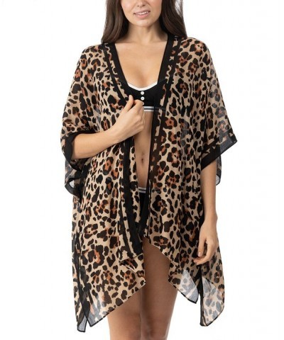 Women's Animal-Print Kimono Cover-Up Camel $35.62 Tops