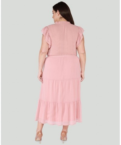 Trendy Plus Size Ruffle-Sleeve Tiered Maxi Dress Pink $18.17 Dresses