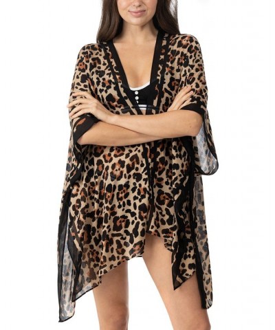 Women's Animal-Print Kimono Cover-Up Camel $35.62 Tops