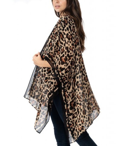 Women's Animal-Print Kimono Cover-Up Camel $35.62 Tops