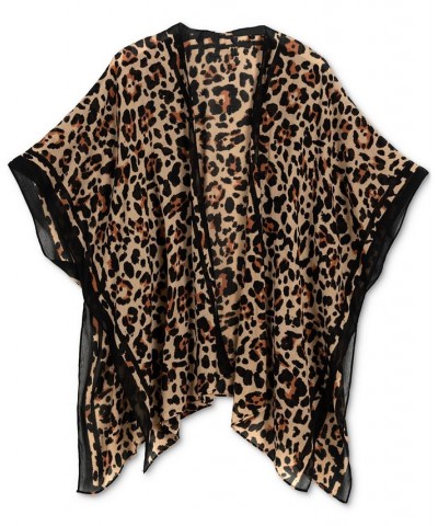 Women's Animal-Print Kimono Cover-Up Camel $35.62 Tops