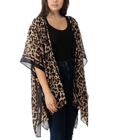 Women's Animal-Print Kimono Cover-Up Camel $35.62 Tops