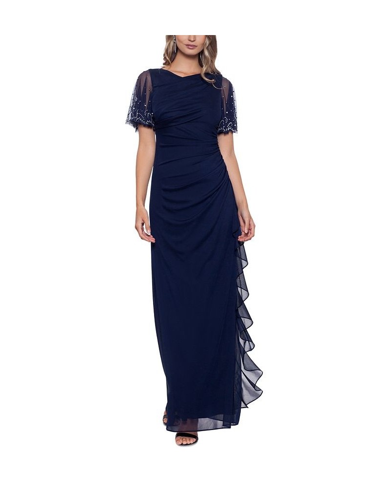 Embellished Cascade Ruffle Gown Navy/Silver $57.46 Dresses