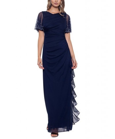 Embellished Cascade Ruffle Gown Navy/Silver $57.46 Dresses