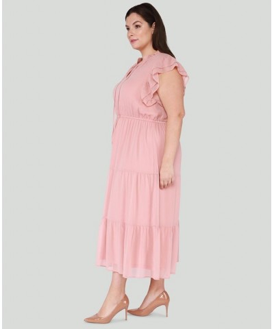 Trendy Plus Size Ruffle-Sleeve Tiered Maxi Dress Pink $18.17 Dresses