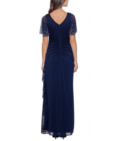 Embellished Cascade Ruffle Gown Navy/Silver $57.46 Dresses