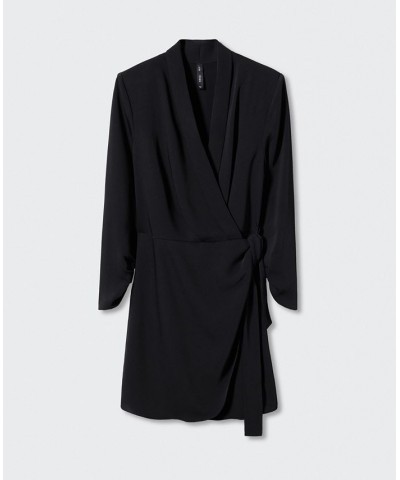 Women's Knotted Wrap Dress Black $48.59 Dresses