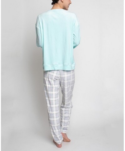 Women's Silky Velour Long Sleeve Top and Jog Style Pant Pajama Set 2 Piece Light Blue $31.90 Sleepwear