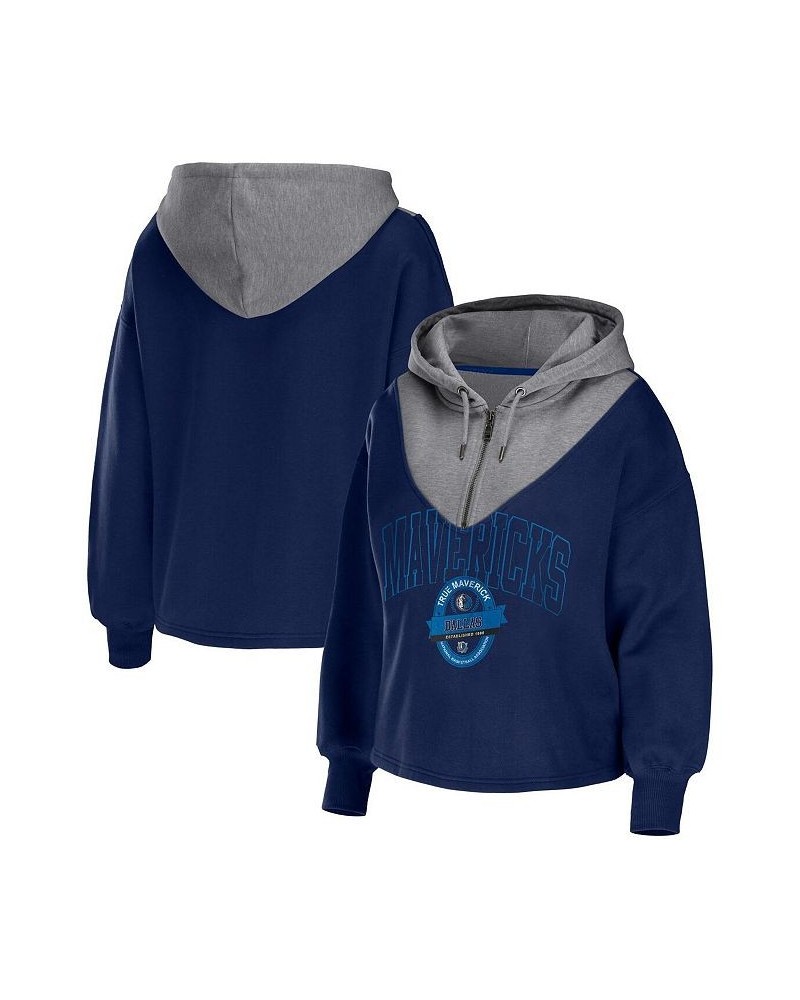 Women's Navy Dallas Mavericks Pieced Quarter-Zip Hoodie Jacket Navy $42.89 Jackets