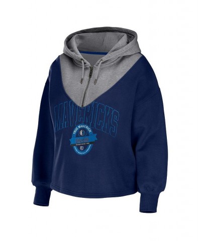 Women's Navy Dallas Mavericks Pieced Quarter-Zip Hoodie Jacket Navy $42.89 Jackets