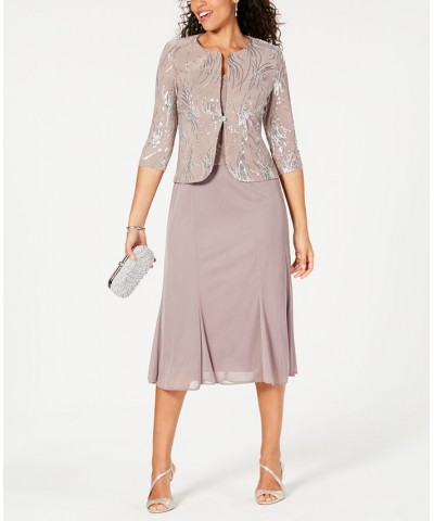 Sequined A-Line Midi Dress and Jacket Tan/Beige $73.28 Dresses