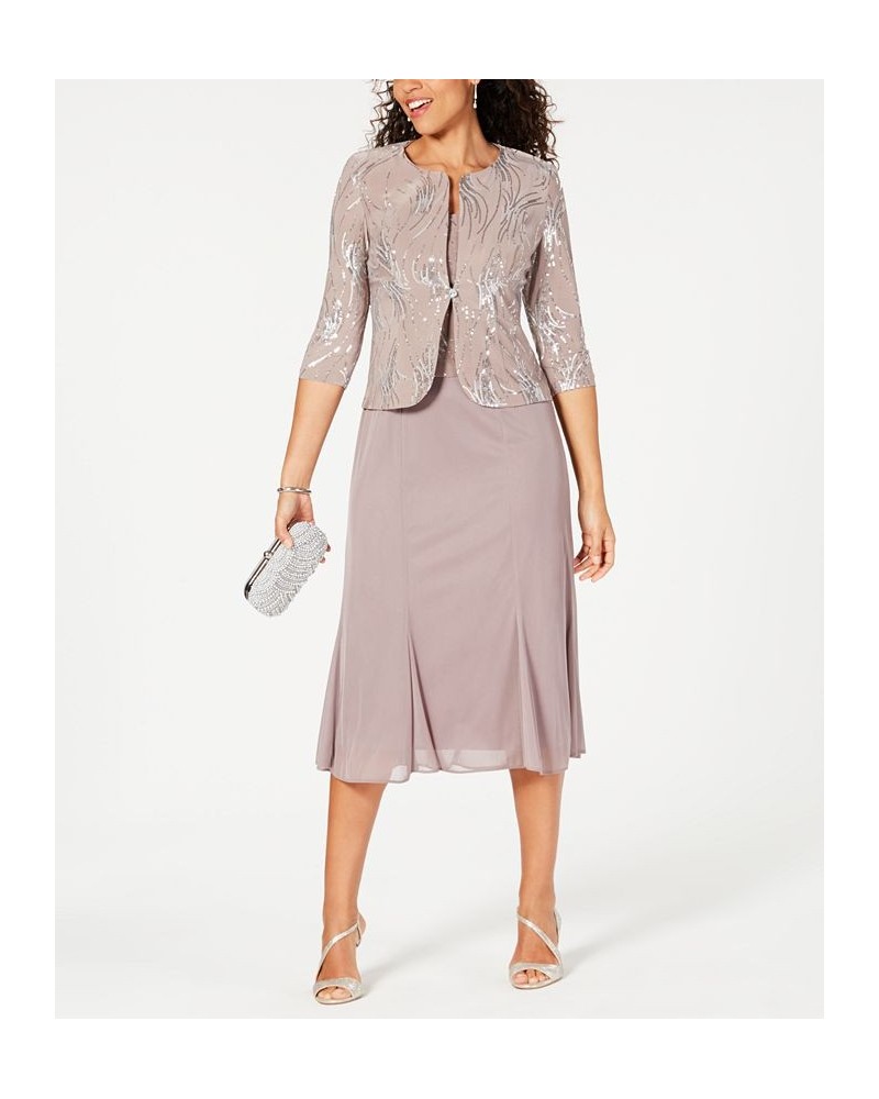 Sequined A-Line Midi Dress and Jacket Tan/Beige $73.28 Dresses