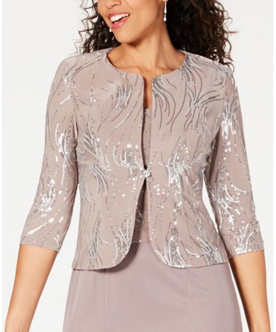 Sequined A-Line Midi Dress and Jacket Tan/Beige $73.28 Dresses