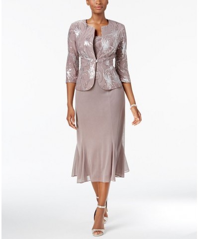 Sequined A-Line Midi Dress and Jacket Tan/Beige $73.28 Dresses