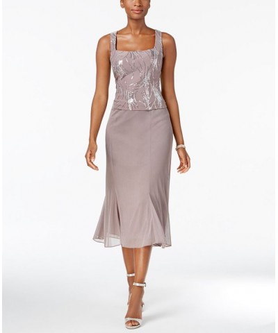 Sequined A-Line Midi Dress and Jacket Tan/Beige $73.28 Dresses