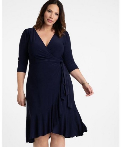 Women's Plus Size Whimsy Wrap Dress Navy $52.92 Dresses