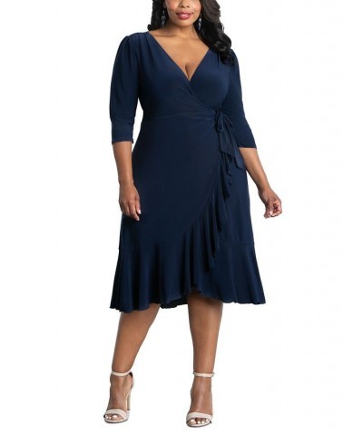 Women's Plus Size Whimsy Wrap Dress Navy $52.92 Dresses