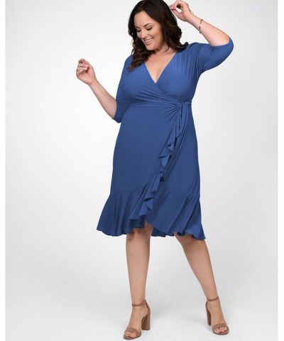 Women's Plus Size Whimsy Wrap Dress Navy $52.92 Dresses