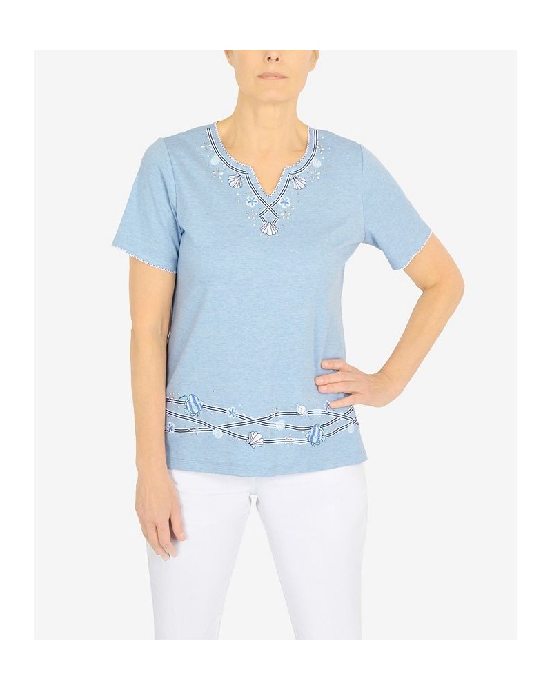 Petite Set Sail Ribbon Nautical Border Short Sleeve Top Marine Blue $34.75 Tops