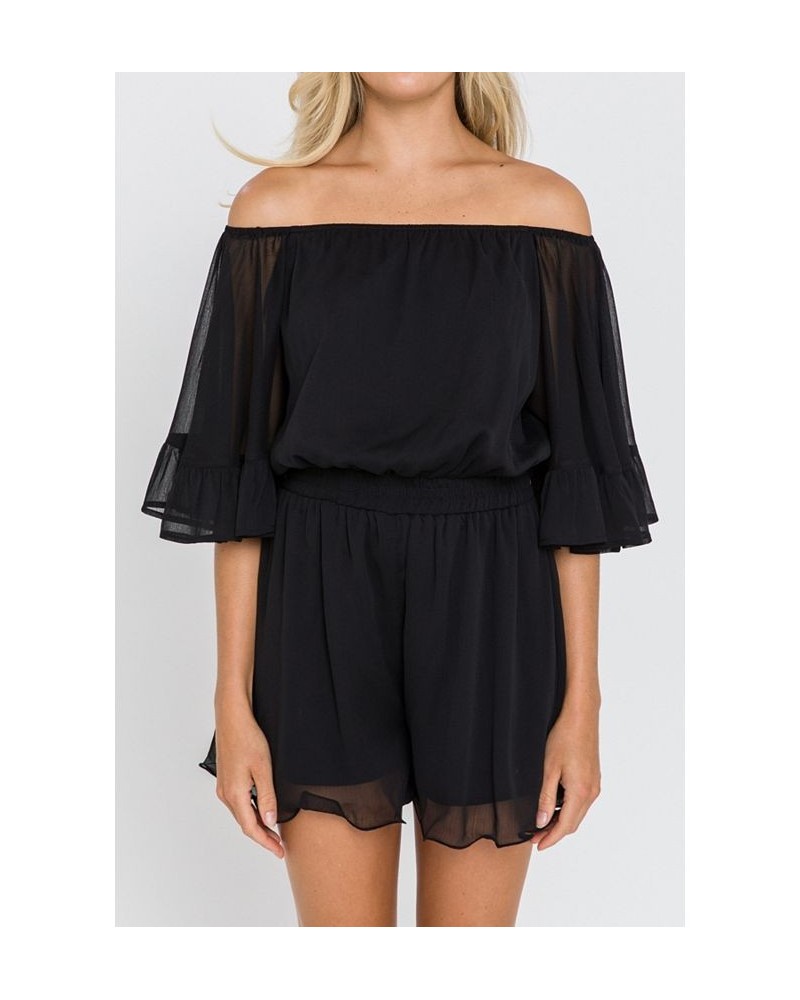 Women's Ruffled Sleeve Romper Black $40.00 Shorts