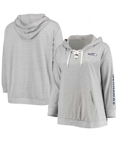 Women's Plus Size Heathered Gray Seattle Seahawks Lace-Up Pullover Hoodie Heathered Gray $29.11 Sweatshirts