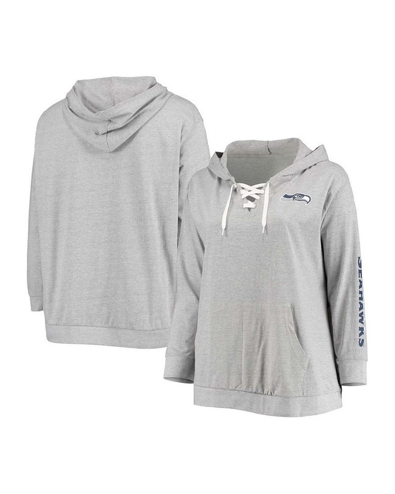 Women's Plus Size Heathered Gray Seattle Seahawks Lace-Up Pullover Hoodie Heathered Gray $29.11 Sweatshirts