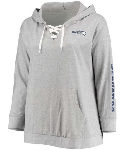 Women's Plus Size Heathered Gray Seattle Seahawks Lace-Up Pullover Hoodie Heathered Gray $29.11 Sweatshirts