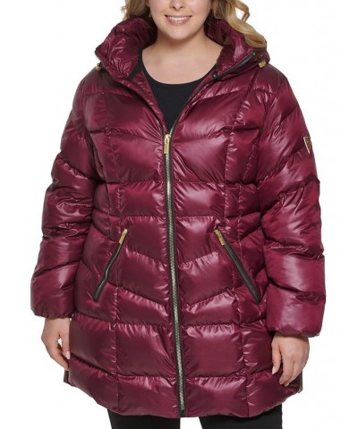 Women's Plus Size Hooded Puffer Coat Purple $69.30 Coats