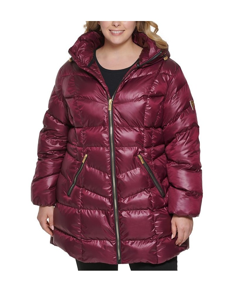 Women's Plus Size Hooded Puffer Coat Purple $69.30 Coats