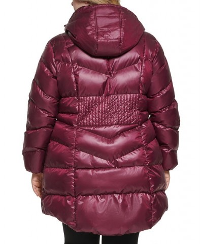 Women's Plus Size Hooded Puffer Coat Purple $69.30 Coats