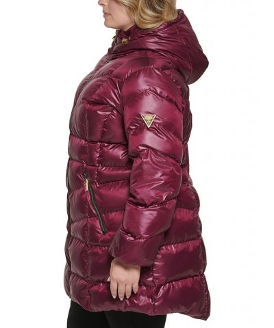 Women's Plus Size Hooded Puffer Coat Purple $69.30 Coats